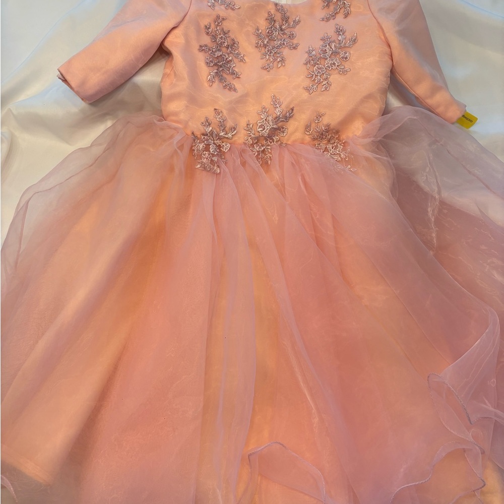 Elegant Pink Beaded Kids Party Dress (Custom-Made)